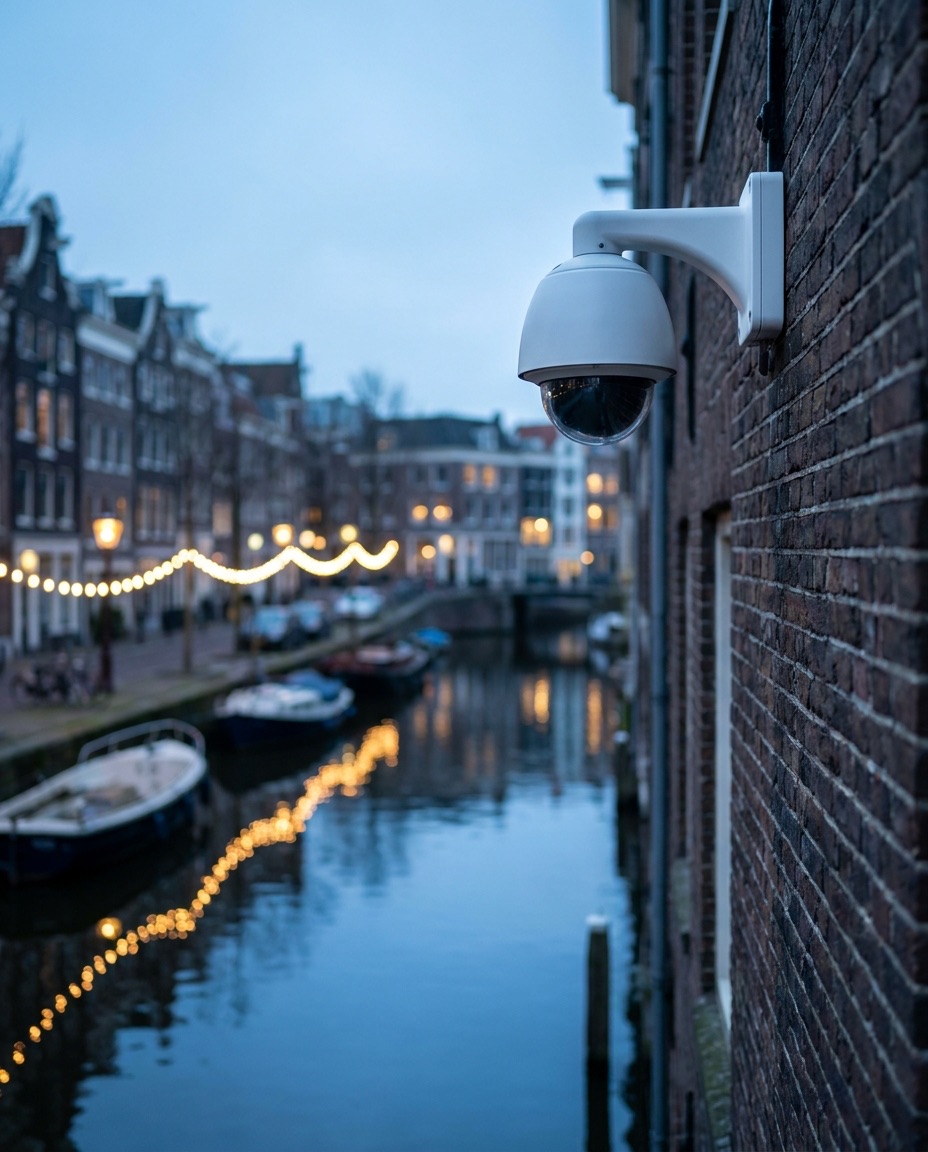 Beveiligingscamera aan een Amsterdamse gevel